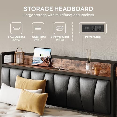 LIKIMIO King Size Bed Frame with Storage Headboard and Charging Station - Image 4