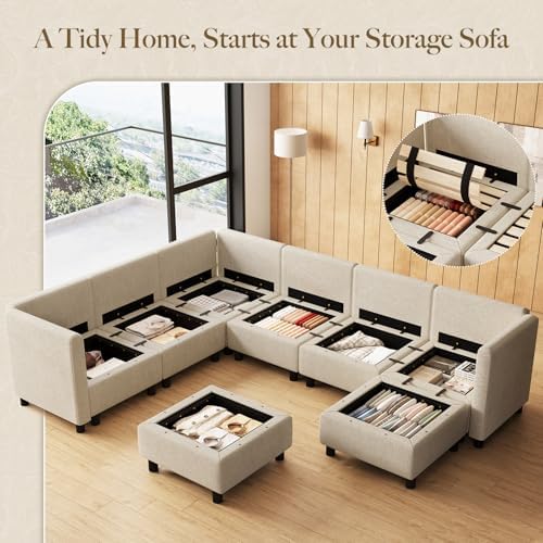 Belffin 107.1" 8 Seats U Shaped Couch Modular Sectional Sofa Seat Couch with Storage Comfy Washable Sectional Couches for Living Room Sofas Set with Chaise,Beige - Image 3
