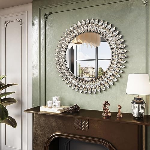 Kelly Miller 26" Jeweled Luxury Round Decorative Wall Mirror - Image 2