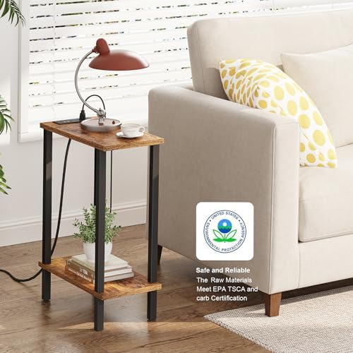 TUTOTAK Narrow Side Table Set of 2, Small End Table with Charging Station - Image 4