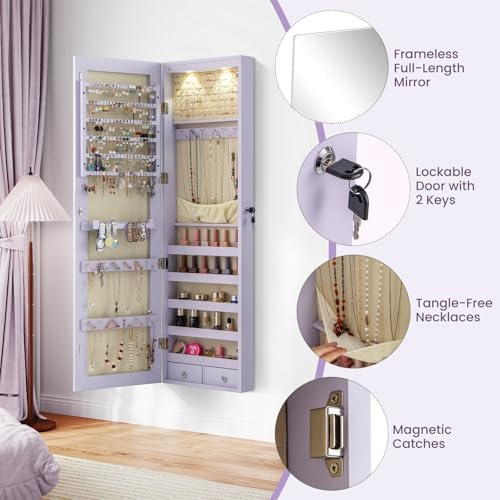 GIANTEX Wall or Door Mounted Jewelry Armoire with Full Length Mirror, 47.5" - Image 7