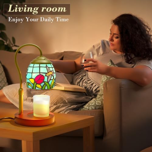 Candle Warmer Lamp with Timer Dimmer, Adjustable Height Candle Warmer for Jar Candles, Birthday Gifts for Women New Home Bedroom Decor Tiffany Hummingbird Style Stained Glass with 2 Bulbs - Image 2