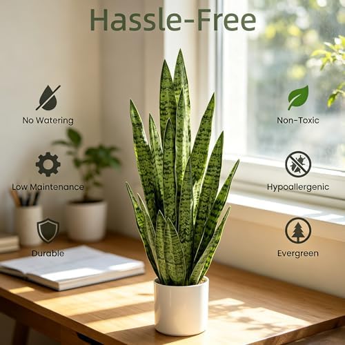 Fake Snake Plant 3FT, 35in Artificial Potted Plant with White Pot - Image 5