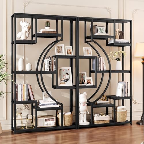 HolliWill 70.8" Tall Bookshelves Set of 2, 79" W Geometric Display Shelf with 18 Open Storage Shelves, Black Book Shelf for Living Room, Office, Bedroom –Metal Frame & Anti-Tip & Adjustable Feet - Image 4