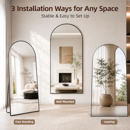 Beauty4U 76" x 37" Arched Full Length Mirror with Stand, Black Floor Mirror - Image 6