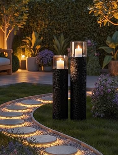 Sziqiqi Tall Floor Candle Holders: 34/27in Hurricane Pillar Candle Holders - Image 3