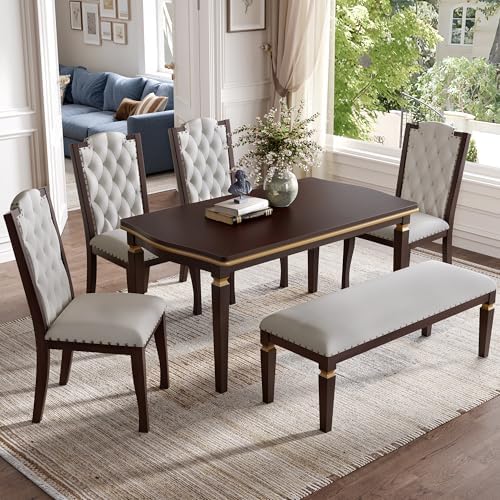 LUMISOL 60" Dining Table with Bench and 4 Chairs, Espresso by LUMISOL