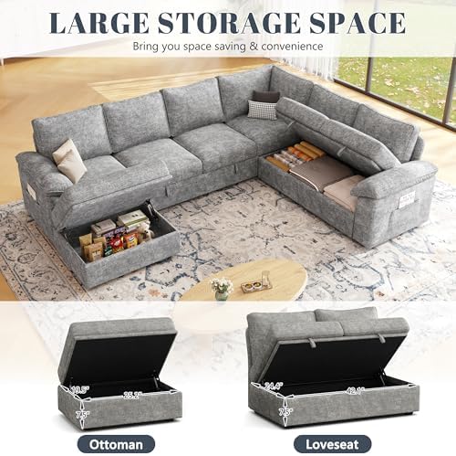 106'' Modular Sectional Sofa with Pull Out Bed, Sleeper Sofa, Light Gray - Image 6