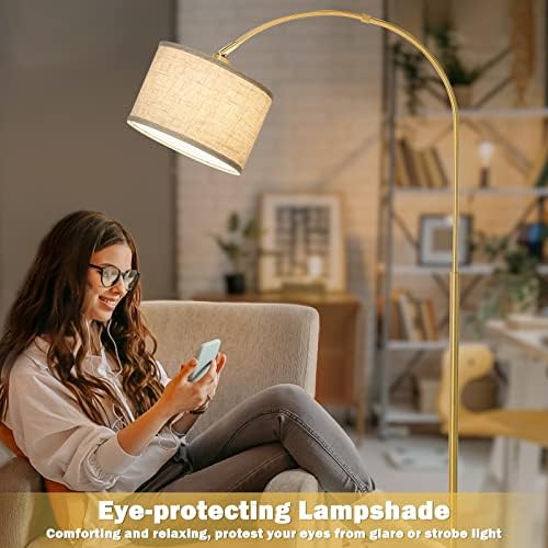 Gold Arc Floor Lamp with Dimmer, Dimmable Floor Lamp with Adjustable Head - Image 5