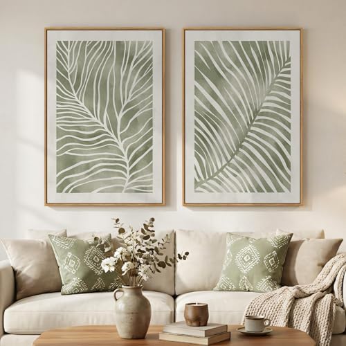 Large Framed Green Abstract Botanical Wall Art for Living Room, 24x36 In by Cuspin