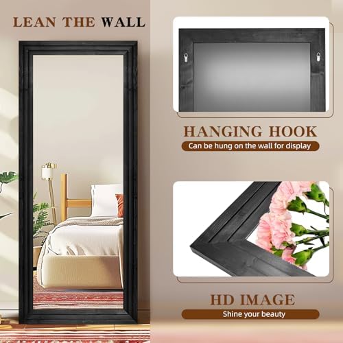 76x34in Full Length Mirror, 3-Tier Stepped Solid Wood Frame, Black - Image 3