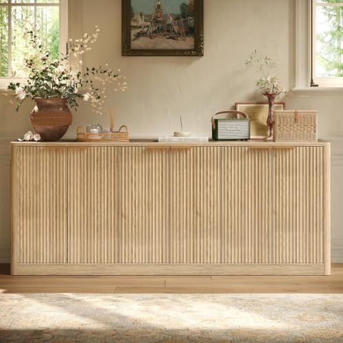 Evermagin 67" Fluted Oak Buffet Cabinet with Storage - Image 3