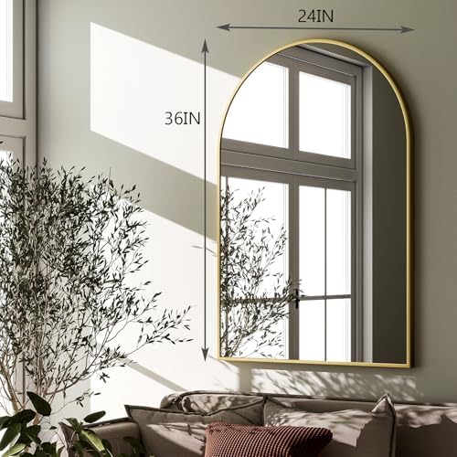 HARRITPURE Arched Wall Mirror 24"x36" Gold Metal Frame Vanity Mirrors - Image 6