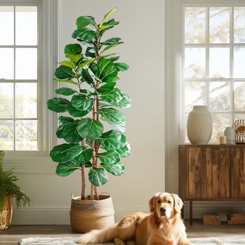 Large Artificial ficus Tree Tall Faux Plastic Plants Flowers Indoor Outdoor Realistic Floor Plant Fake Fiddle Leaf fig Trees for House Home Living Room Office Front Porch Modern Farmhouse Decor - Image 6