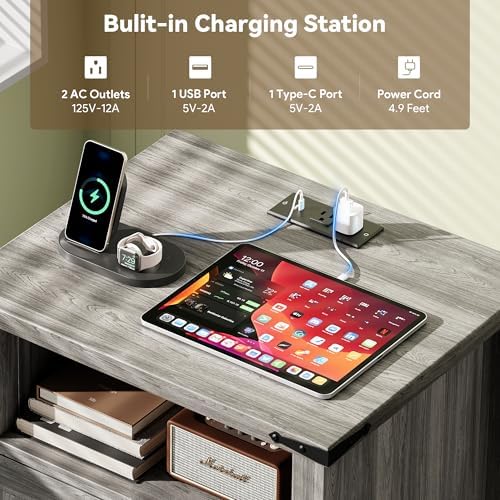 Decofy Farmhouse Nightstand Set of 2 with Charging Station, 2 Drawers - Image 3