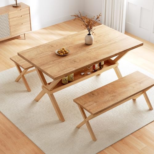 HIPIHOM Dining Table Set for 4-6,Kitchen Table with Dining Benches by HIPIHOM