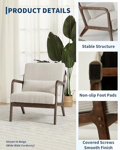Garvee Mid Century Accent Chair, Upholstered Armchair with Lumbar Pillow - Image 4