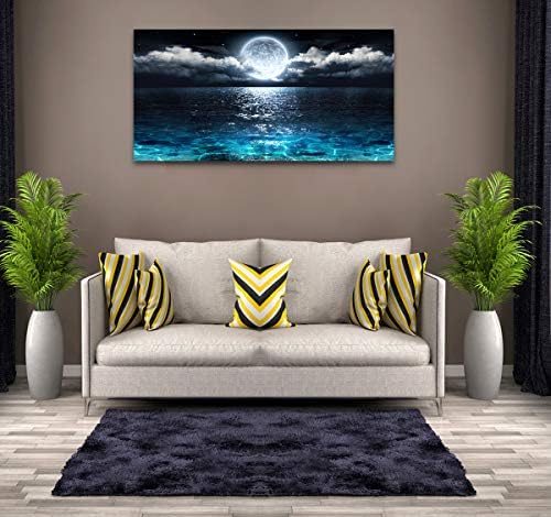 Wall Art Moon Sea Ocean Landscape Picture Canvas Wall Art Print Paintings Modern Artwork for Living Room Wall Decor and Home Décor Framed Ready to Hang,24x48inches,1inch Thick Frame,Waterproof Artwork - Image 2