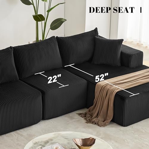 Weture 108" Boneless Couch with Chaise, Modular Sofa with Deep Seat, Black - Image 6
