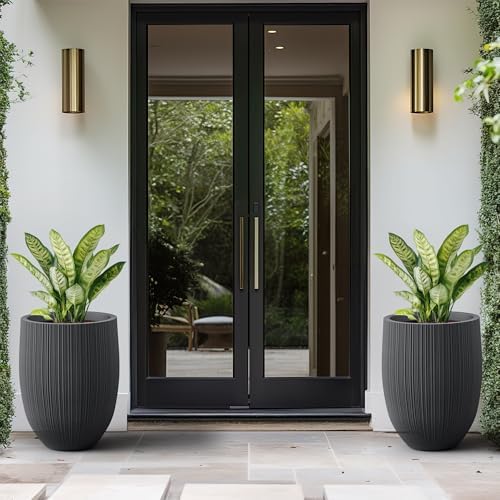 Kante Large Round Bullet Black Concrete Planter 21.7" Tall, Outdoor - Image 4