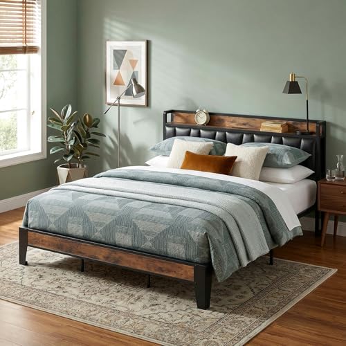 LIKIMIO California King Bed Frame with Storage Headboard & Charging Station - Image 3
