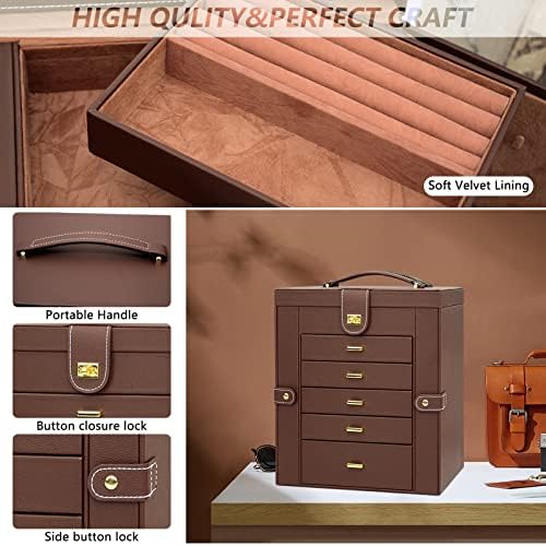 AKOZLIN 6-Tier Jewelry Box Organizer 5 Drawers Storage Extra Large Brown - Image 6