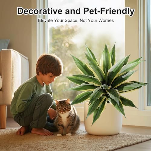 Artificial Agave Plant Fake Agave Planters for Indoor Outdoor Faux Agave Plants Real Touch Realistic Greenery for Home Living Room Office Bathroom Garden Front Porch Patio Decor (21inch-2 Pcs Yellow) - Image 6
