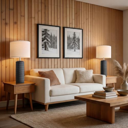 PoKat 27.5'' Tall Table Lamps Set of 2 for Living Room, Matte-Textured Farmhouse Ceramic Bedside Lamps for Bedroom, Modern Nightstand Lamps for Office Sideboard Hallway Home Decor, Matte Black - Image 4