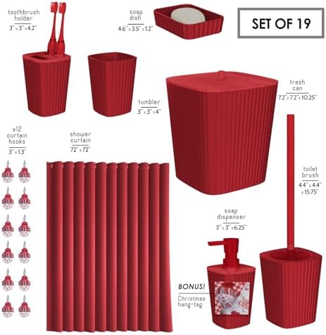 Clara Clark Bathroom Accessories Set - Christmas Shower Curtain Set, Xmas Bathroom Set, Christmas Bathroom Decor, Bathroom Accessory Set, Toilet Brush, Trash Can & Soap Dispenser - 19PC Set - Image 4
