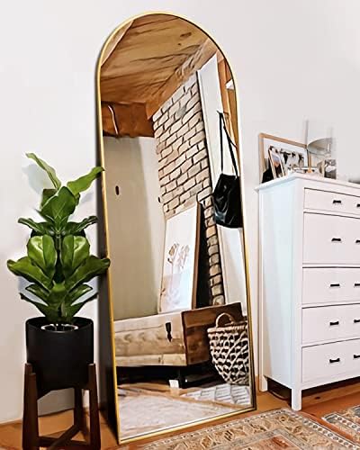 ITSRG Floor Mirror, Full Length Mirror with Stand, Arched Wall Mirror, Gold Floor Mirror Freestanding, Wall Mounted Mirror for Bedroom Living Room, Gold by ITSRG
