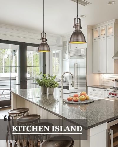 2-Pack Oil Rubbed Bronze Pendant Light Kitchen Island, Metal Shade - Image 5