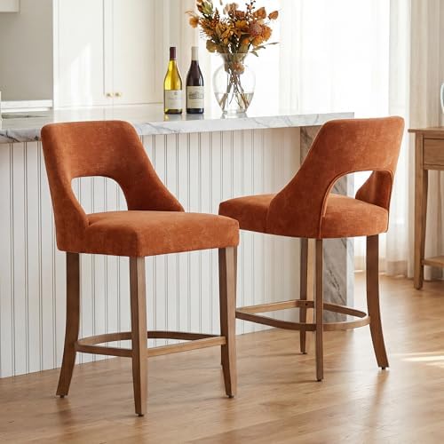UVV Bar Stools Set of 6, Upholstered Counter Height Bar Stools, Modern Counter Stools with Wood Legs for Kitchen Island Dining Room Bar, Orange - Image 5