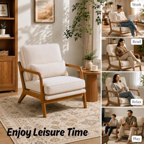 Karl home Mid-Century Modern Accent Reading Chair, Creamy - Image 4