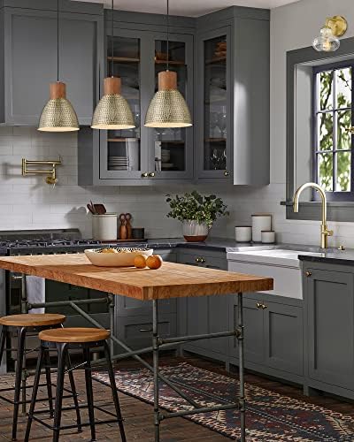 ELYONA Hammered Pendant Lights for Kitchen Island, 7” Small Solid Wood Vintage Metal Hanging Light Fixture Adjustable Height Antique Gold Pendant Lamp for Farmhouse, Dining Room, Brushed Brass, 3 Pack - Image 5