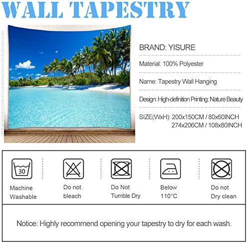 Beach Tapestry Wall Hanging W80"xL60", Tropical Wall Decor for Dorm Office - Image 2