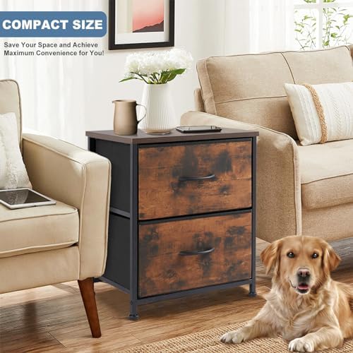 DUMOS Night Stand Small Dresser for Bedroom with 2 Drawers, Bedside Table - Image 2