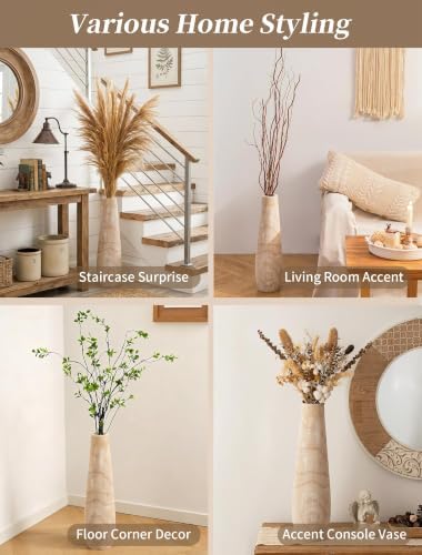 Hanobe Tall Wood Floor Vase for Pampas Grass, 22 in, Boho Beige - Image 4