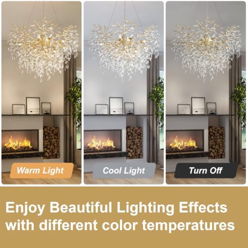 40" Modern Crystal Chandelier, 12-Light Gold Tree Branch Chandeliers, Luxury Round Chandelier for Dining Room, Living Room, Foyer, Entryway, Kitchen, Bedroom, Luxury K9 Crystal Raindrop Light Fixture - Image 5