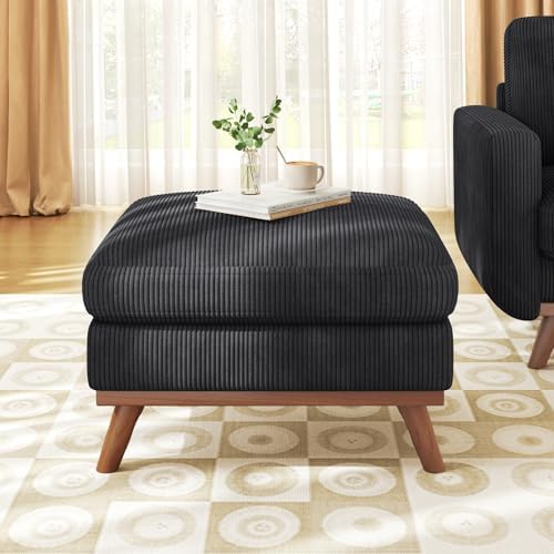Vesgantti Large Ottoman for Modular Sofa, 29.5" Corduroy Ottoman with Spring Cushion, Rectangle Foot Rest for Couch, Entrance Footstool with Wood Legs, Footstool for Living Room, Bedroom, Black by Vesgantti