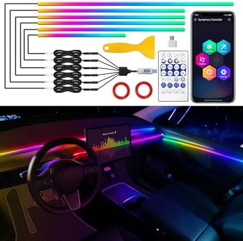 Dreamcolor Acrylic Interior Car LED Strip Light with USB/Type C, RGB 6 in 1 with 179.24 Inch LEDs Strip, Dynamic Chasing Music Sync Neon Ambient Lighting Kits by MAODANER