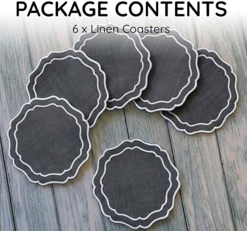 Linen Coasters for Drinks, Set of 6, 6 inch, Pewter - Image 2