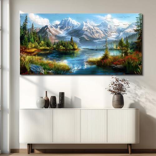 FUHAIHUA Canvas Wall Art For Living Room Wall Decor For Bedroom Modern Office Wall Decoration Mountains Rivers Landscape Painting Farmhouse Pictures Artwork Room Aesthetic Home Decor 20x40 In - Image 5