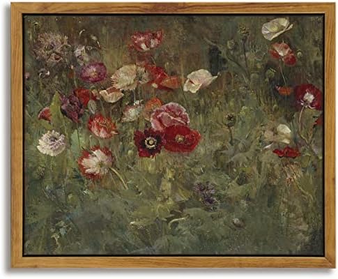 InSimSea Framed Canvas Wall Art, Vintage Bathroom Shelf Art, Poppy Picture, Kitchen Counter Moody Decor, 8"x10", Small Size by InSimSeaArt