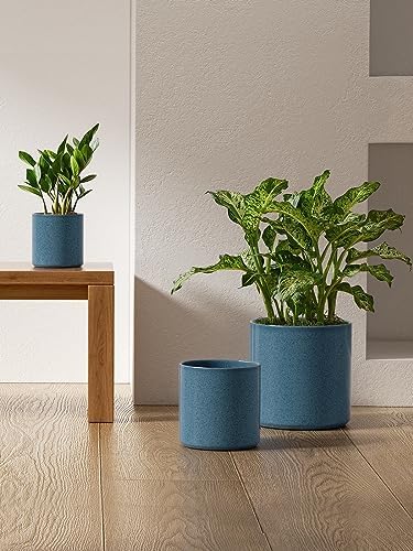 LE TAUCI 10+8+6 Inch Ceramic Pots for Plants, Indoor Planters with Drainage Hole and Plug, Modern Cylinder Flower Pots Set of 3 for Living Room and Bedroom, Glossy, Harbor Blue - Image 4