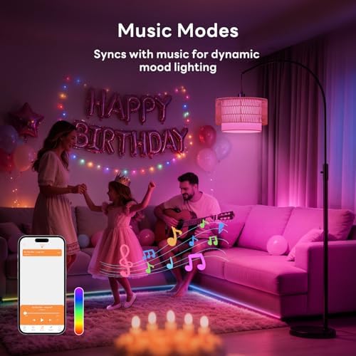 Boho Rattan Arc Floor Lamp, 71" RGB, Compatible with Alexa & App - Image 6