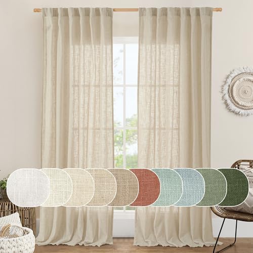 LAMIT Light Filtering Linen Curtains 102 inches Long, Semi Sheer Panels by LAMIT