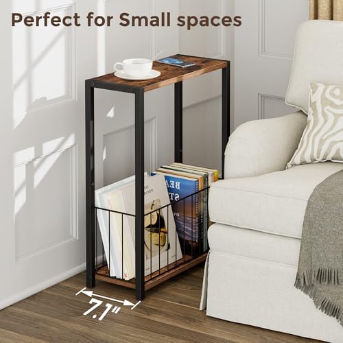 Homleke Narrow Side Table with Magazine Holder, Skinny End Table - Image 3