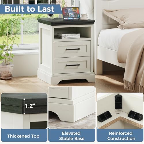 DUMOS Farmhouse Nightstand with Charging Station & USB Ports - Image 6