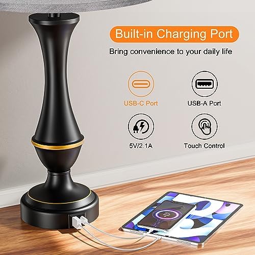 Touch Lamps for Nightstand, 3 Way Dimmable Lamps for Bedroom with USB C+A - Image 3