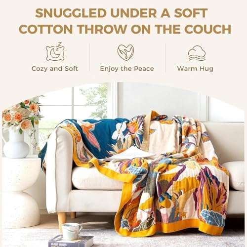 LUTBM Throw Blanket for Bed, 100% Cotton Boho Lightweight Quilt, Room Decor - Image 4